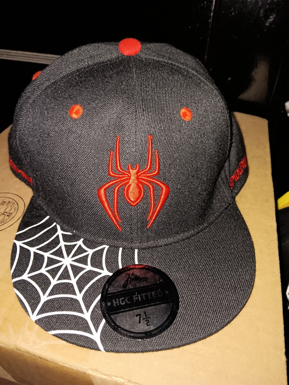 Black and Red Spiderman Emblem Fitted Hat